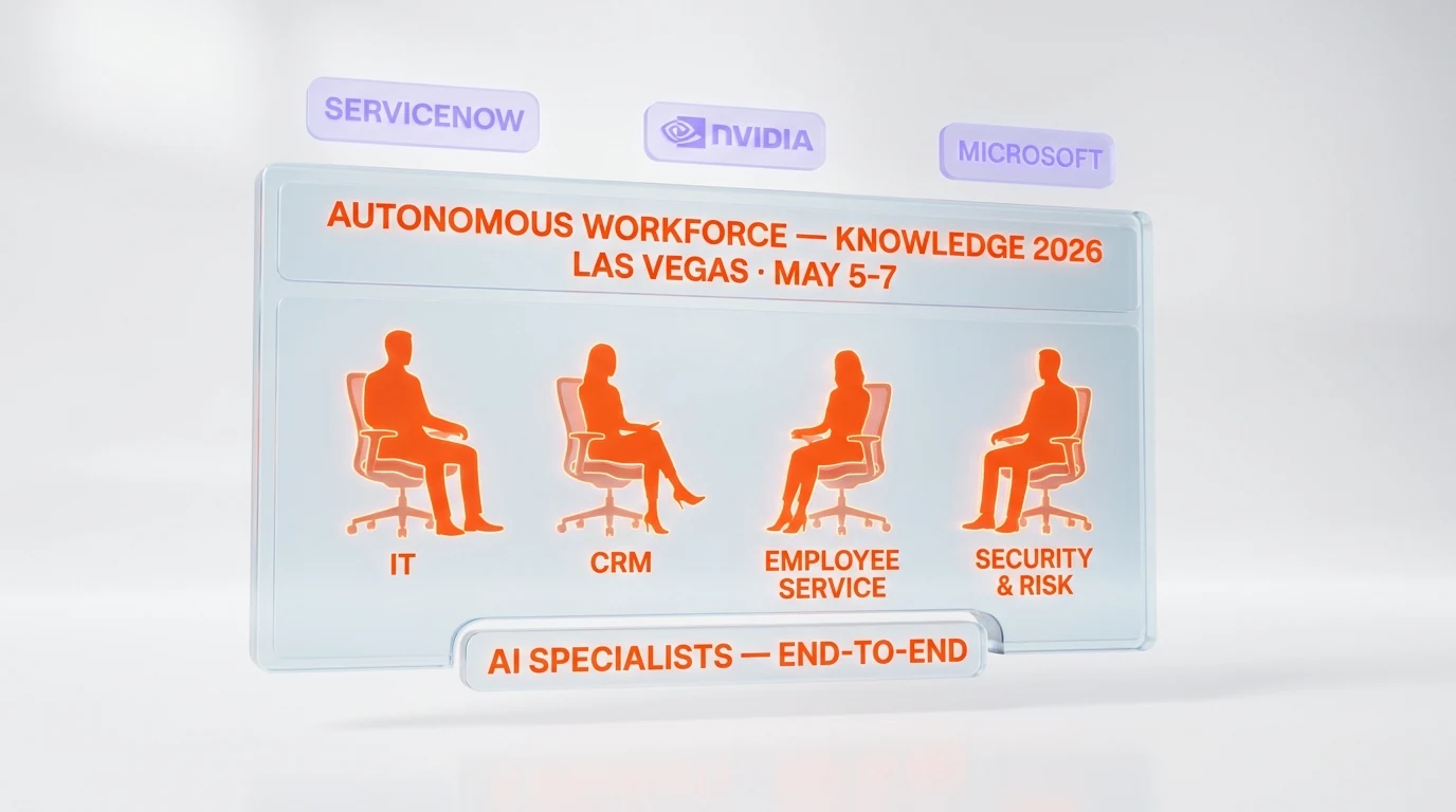 ServiceNow Knowledge 2026 Autonomous Workforce — AI specialists for IT, CRM, employee service, security & risk announced Las Vegas May 5-7 2026