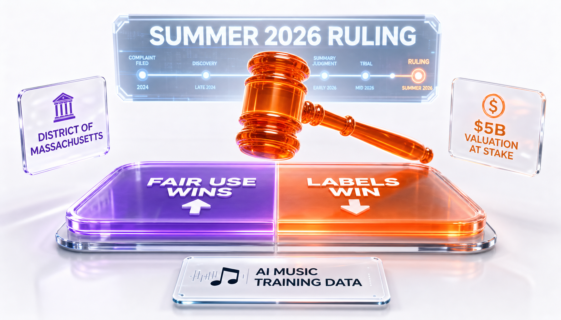 Summer 2026 fair-use ruling stakes for Suno music AI training data in District of Massachusetts copyright case
