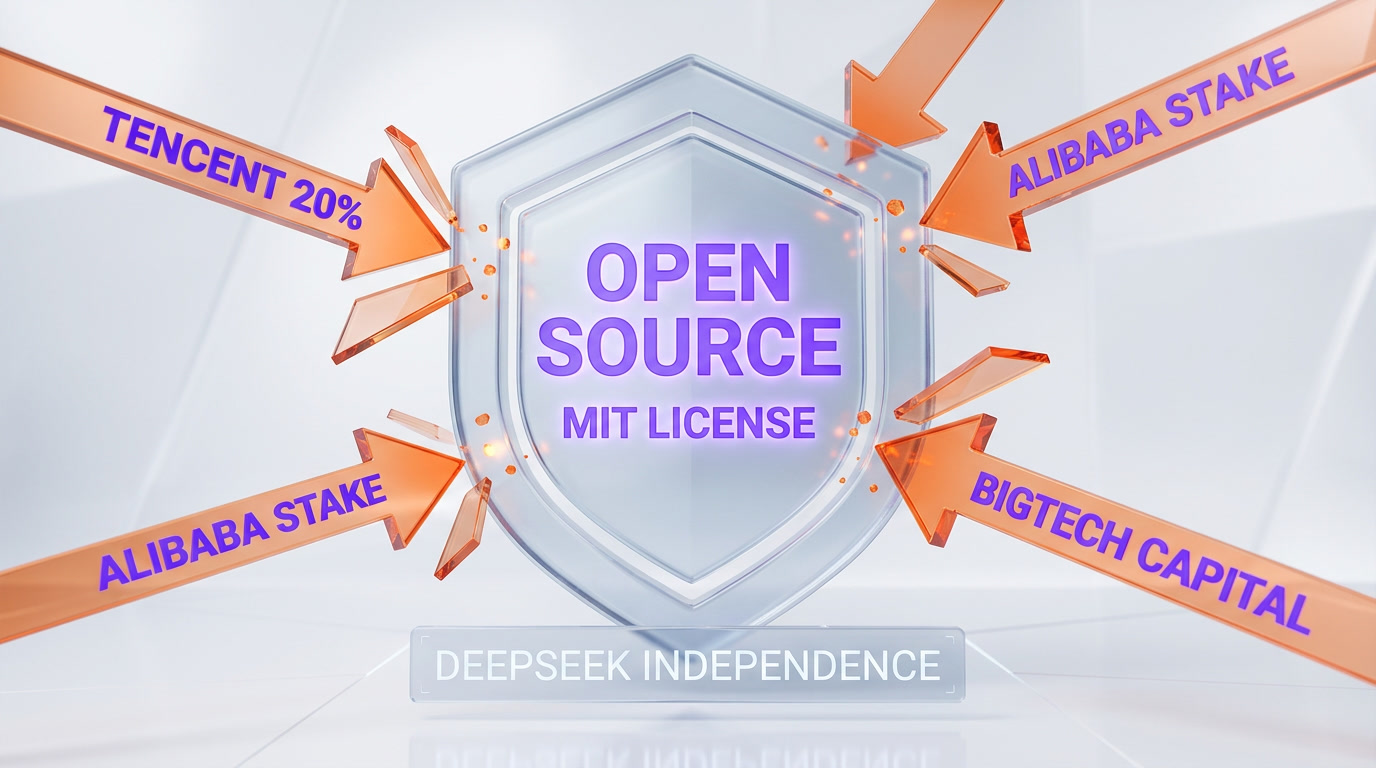 DeepSeek defends its open source independence against BigTech consolidation pressure from Tencent and Alibaba, with the MIT license as its strategic shield