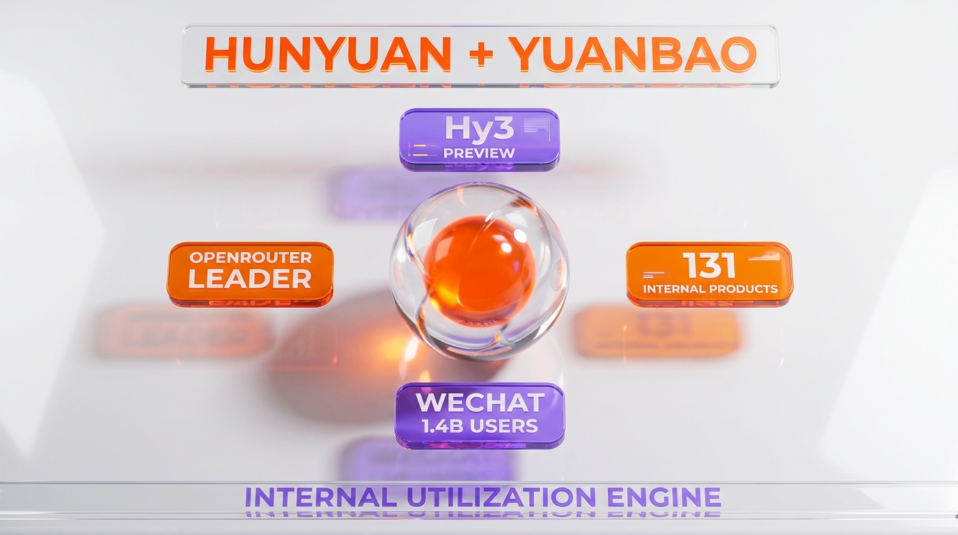 Tencent Hunyuan and Yuanbao strategy — Hy3 preview model leader on OpenRouter token measurements since April 28 2026, deployed across 131 internal Tencent products, Yuanbao consumer AI assistant scaling user base, RMB 36 billion plus 2026 capex funds compute and training