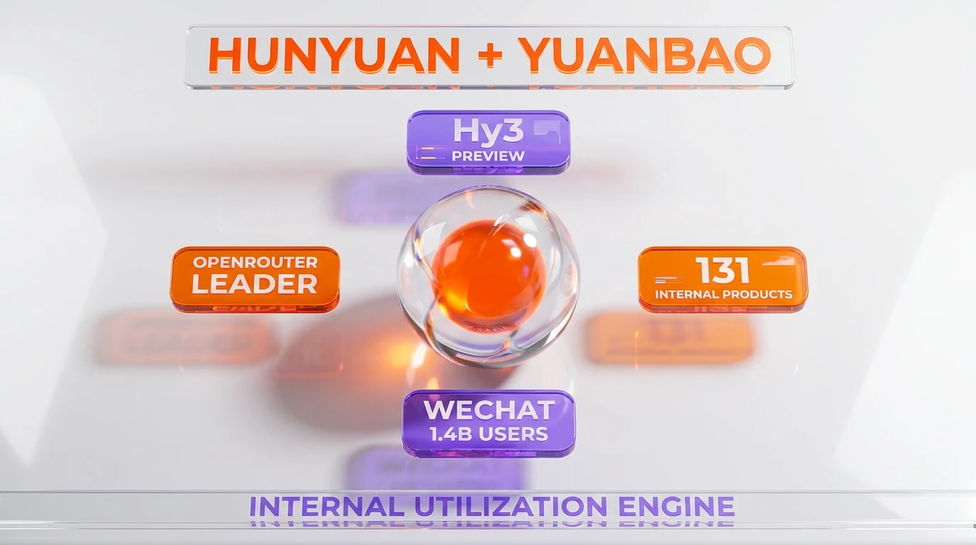 Tencent Hunyuan and Yuanbao strategy — Hy3 preview model leader on OpenRouter token measurements since April 28 2026, deployed across 131 internal Tencent products, Yuanbao consumer AI assistant scaling user base, RMB 36 billion plus 2026 capex funds compute and training