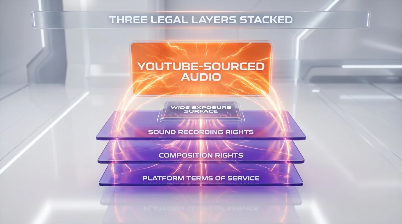 YouTube training data acknowledgment — three legal layers stacked