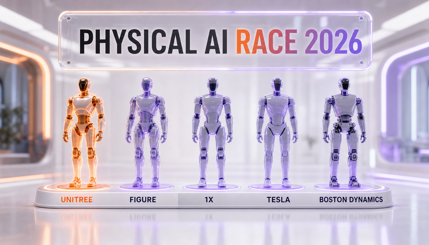 The 2026 physical AI humanoid race — Unitree, Figure, 1X, Robotera, with NVIDIA stack underneath the reference design