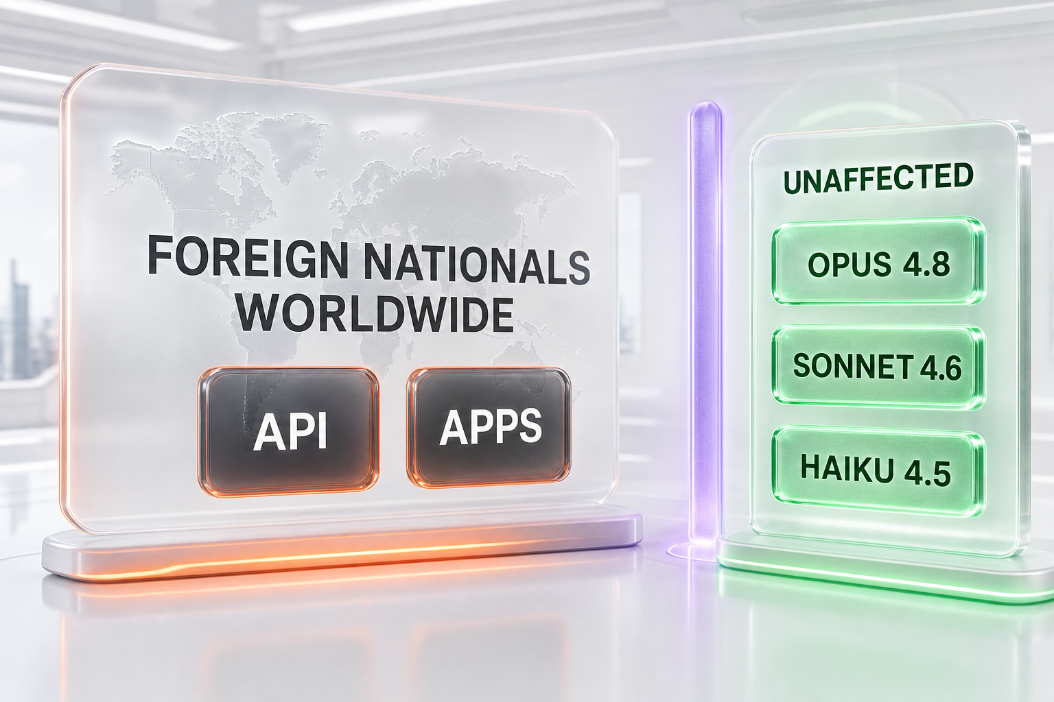 Scope of the Claude Fable 5 and Mythos 5 suspension: foreign nationals worldwide, API and apps included, three models unaffected