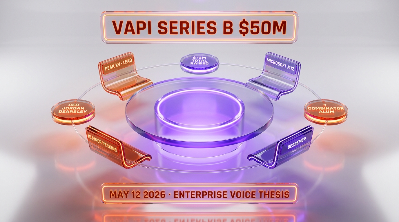Vapi Series B $50M cap table — Peak XV lead, Microsoft M12, Kleiner Perkins, Bessemer, $72M total raised, CEO Jordan Dearsley, Y Combinator alum, enterprise voice thesis