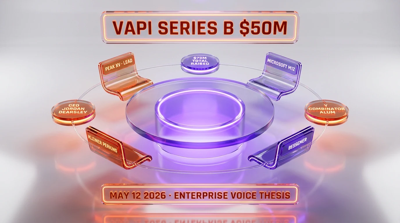 Vapi Series B $50M cap table — Peak XV lead, Microsoft M12, Kleiner Perkins, Bessemer, $72M total raised, CEO Jordan Dearsley, Y Combinator alum, enterprise voice thesis