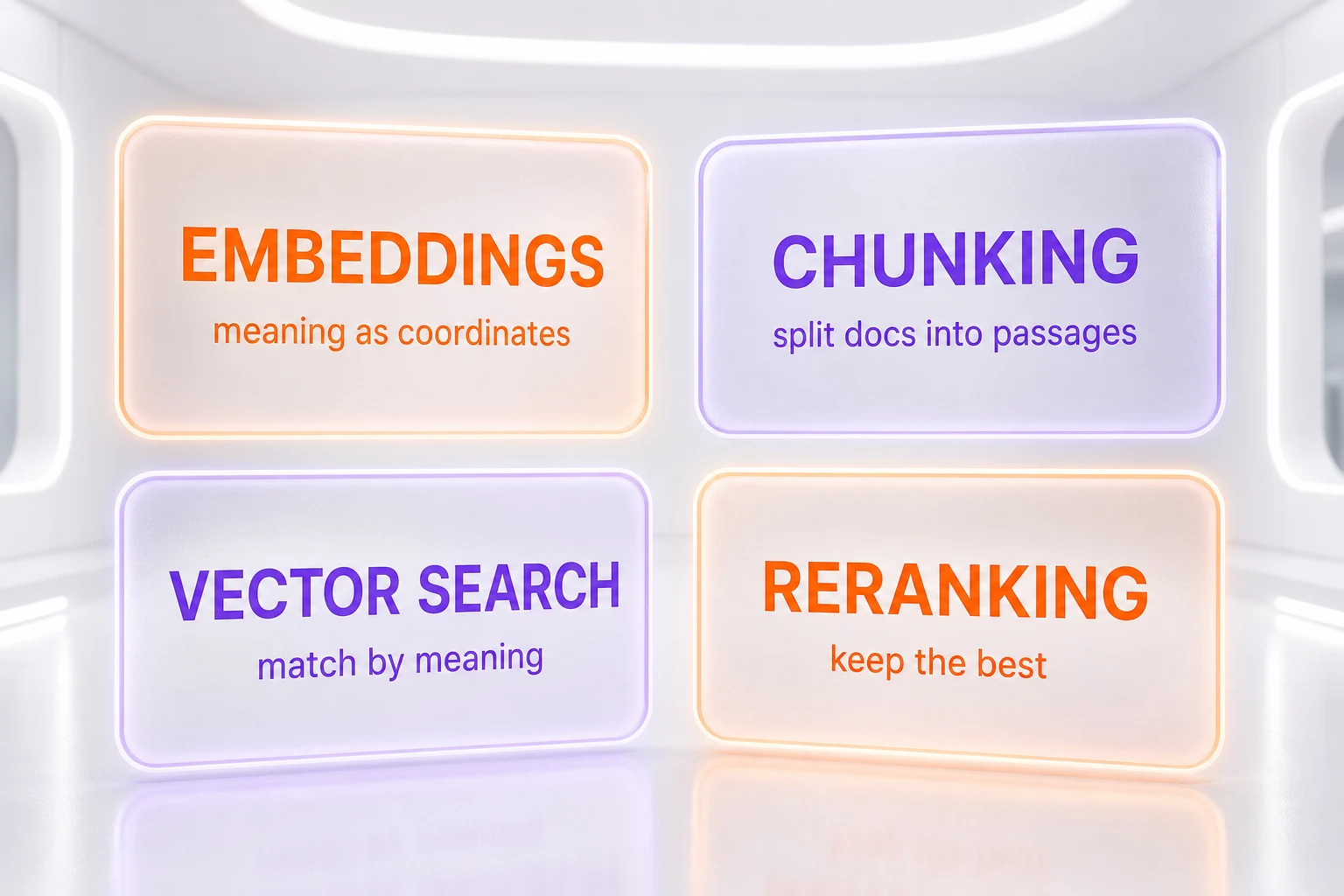 The four building blocks of RAG: embeddings, chunking, vector search, reranking