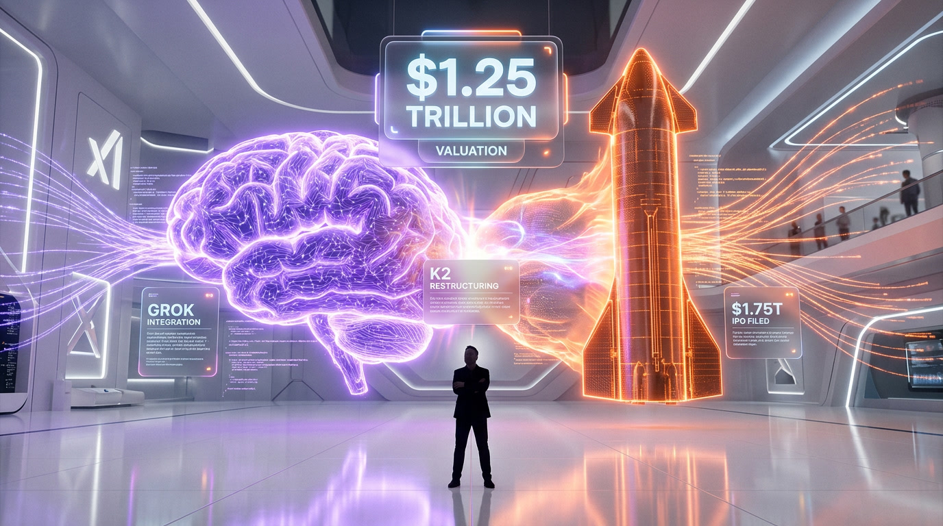 xAI and SpaceX merger creating a $1.25 trillion AI-space empire under Elon Musk