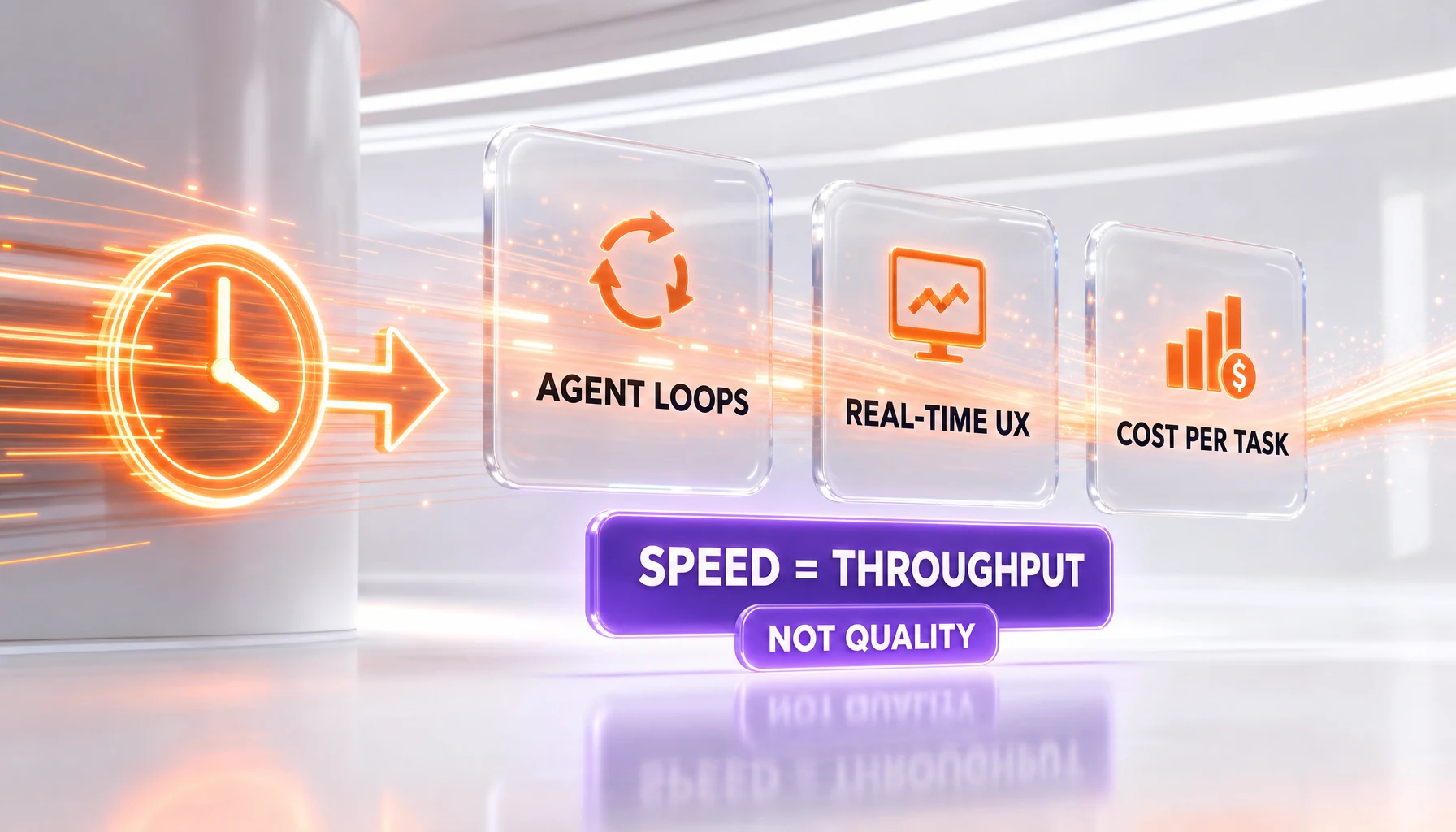 Visual showing why high inference speed matters for AI agents, real-time interfaces, and cost per task