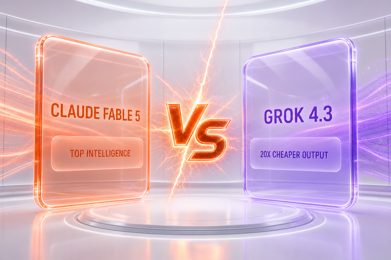 Claude Fable 5 vs Grok 4.3 — Anthropic's new top frontier model against xAI's cheapest frontier-tier model, verified pricing and Intelligence Index compared side-by-side by ThePlanetTools