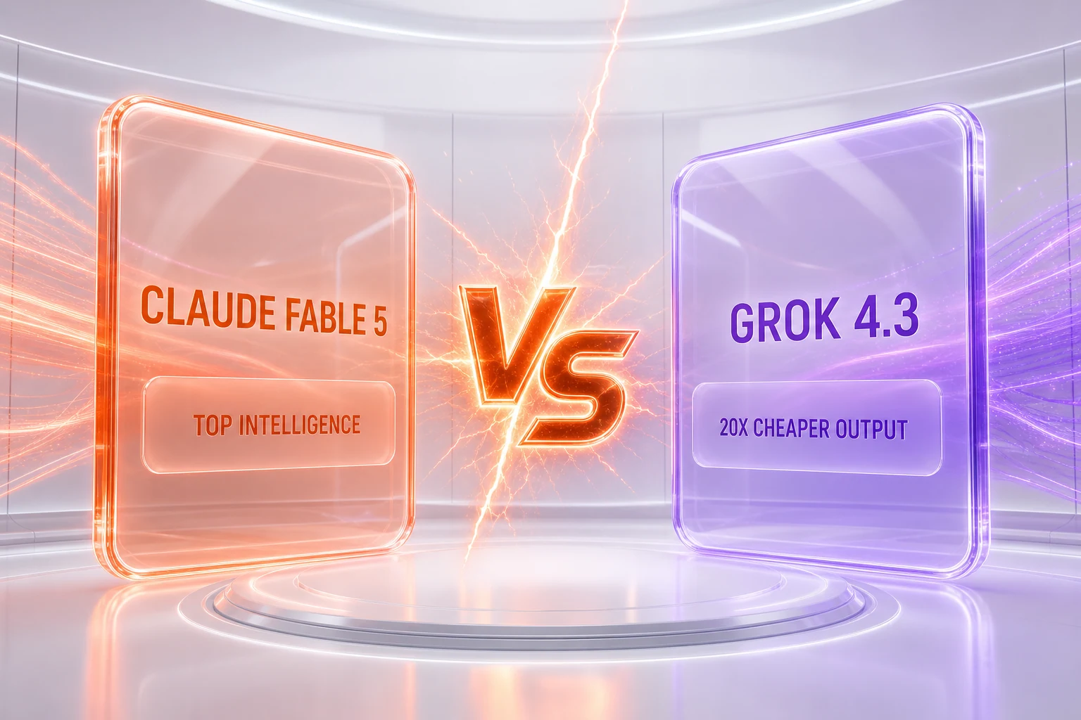 Claude Fable 5 vs Grok 4.3 — Anthropic's new top frontier model against xAI's cheapest frontier-tier model, verified pricing and Intelligence Index compared side-by-side by ThePlanetTools