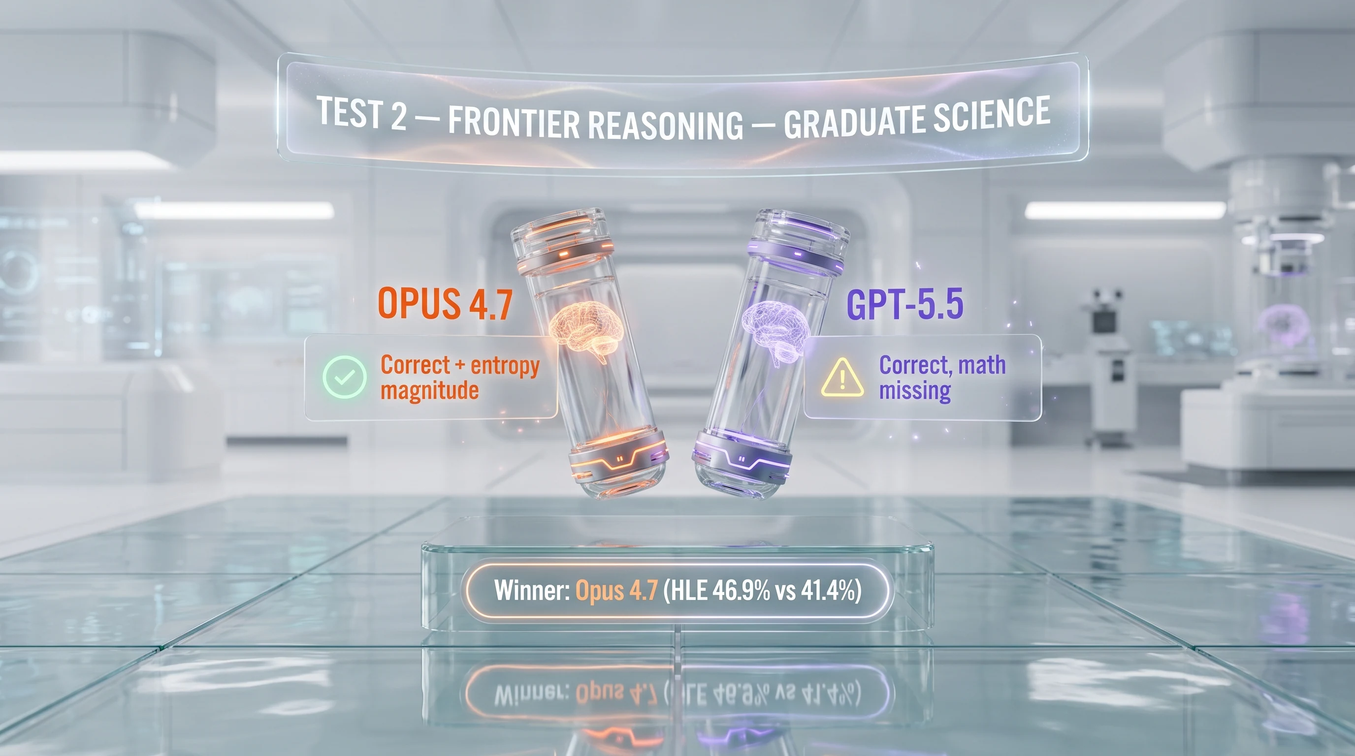 Frontier reasoning test — Claude Opus 4.7 vs GPT-5.5 GPQA Diamond and Humanity's Last Exam comparative results