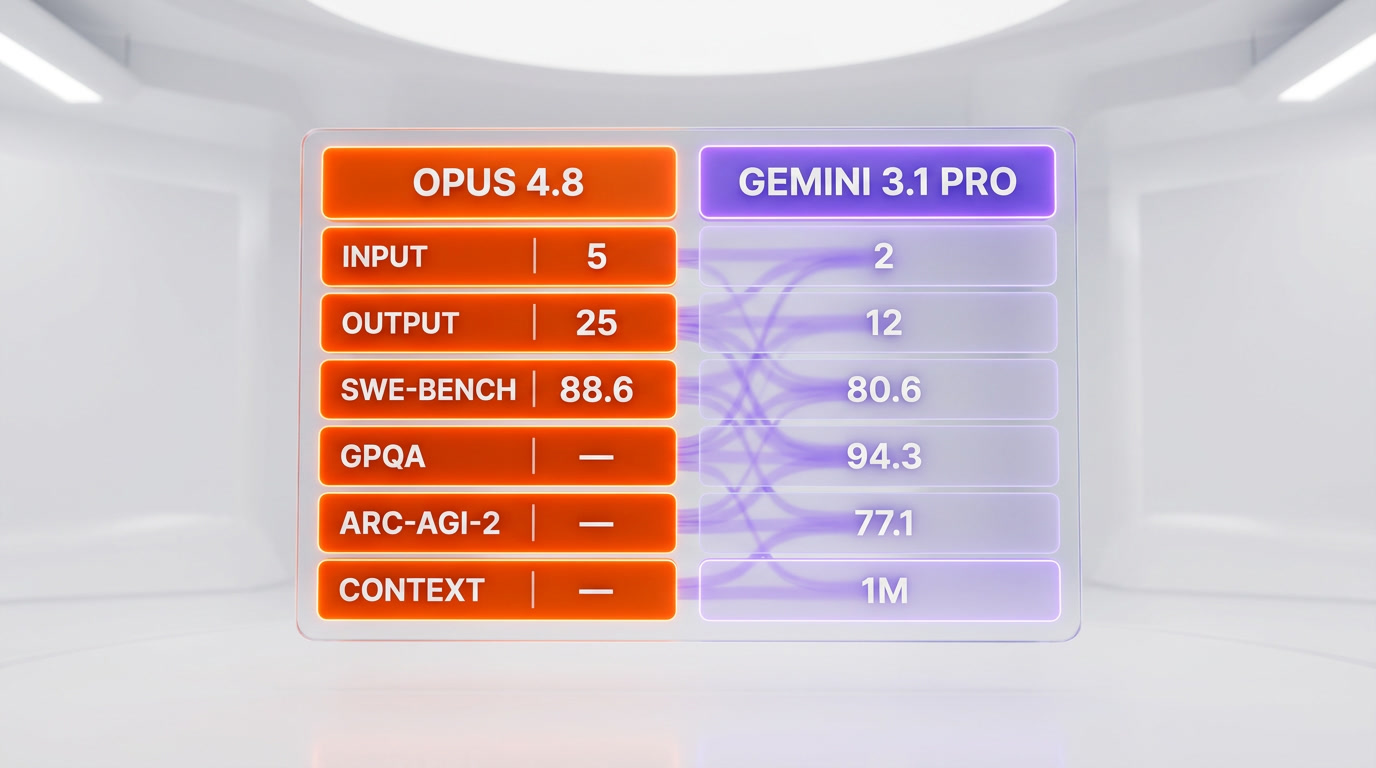 Holographic comparison table of benchmark and pricing values for two frontier AI models