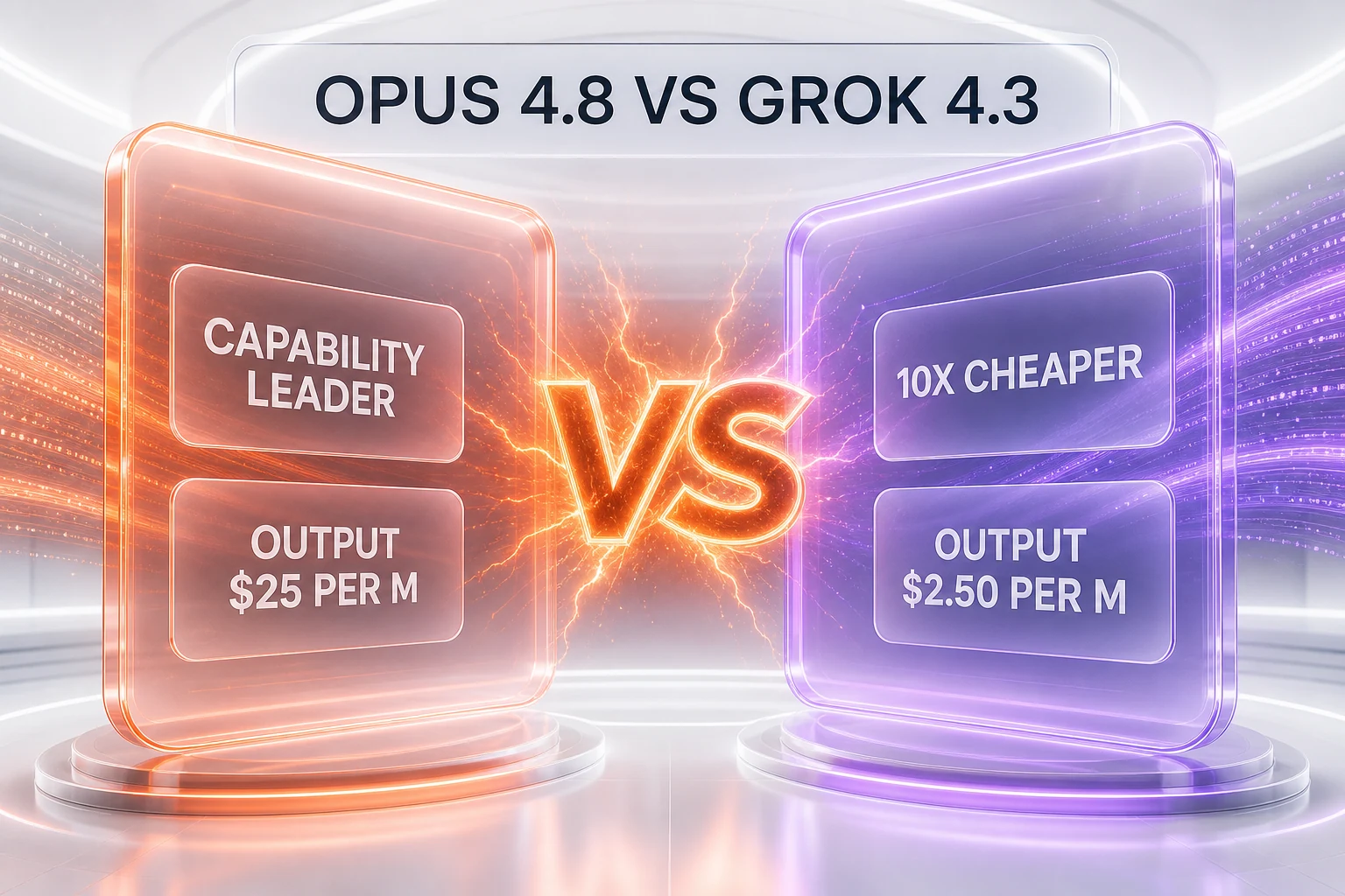 Claude Opus 4.8 vs Grok 4.3 — frontier LLM showdown, output pricing and Artificial Analysis Intelligence Index compared side-by-side by ThePlanetTools