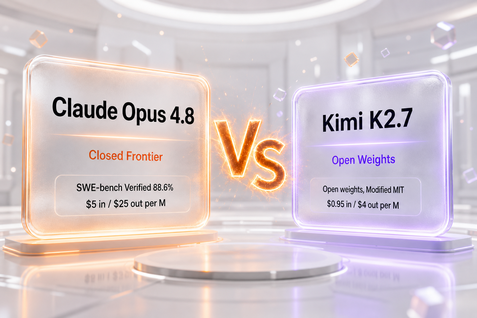 Claude Opus 4.8 versus Kimi K2.7 head-to-head comparison — closed frontier model against open-weight challenger
