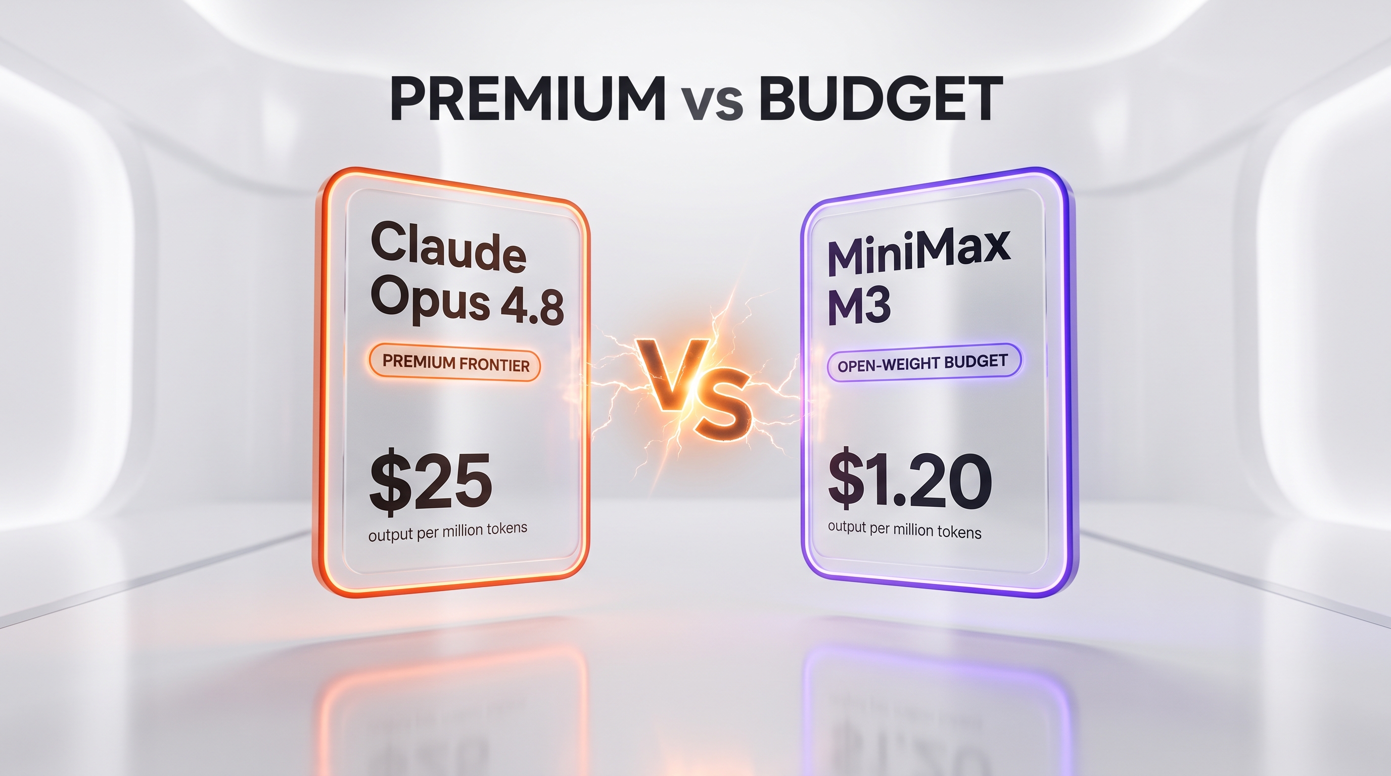 Claude Opus 4.8 vs MiniMax M3 — Anthropic's premium proprietary frontier model against MiniMax's ultra-cheap open-weight flagship, pricing and independent scores compared side-by-side by ThePlanetTools
