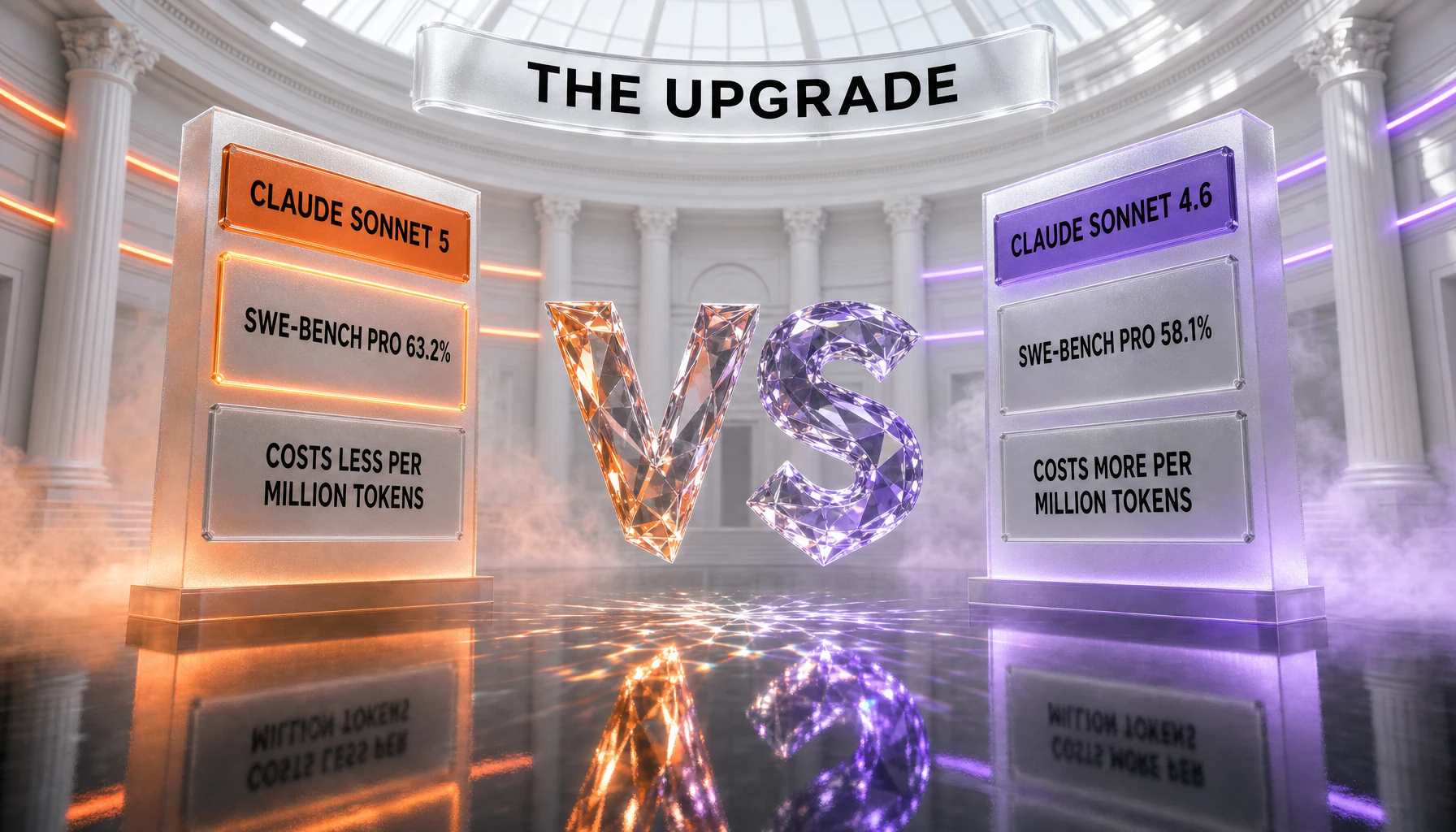 Claude Sonnet 5 vs Claude Sonnet 4.6 — SWE-bench Pro 63.2% versus 58.1%, with Sonnet 5 costing less per million tokens
