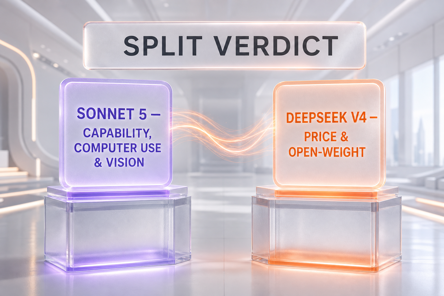 Chart summarizing the split verdict between Claude Sonnet 5 and DeepSeek V4