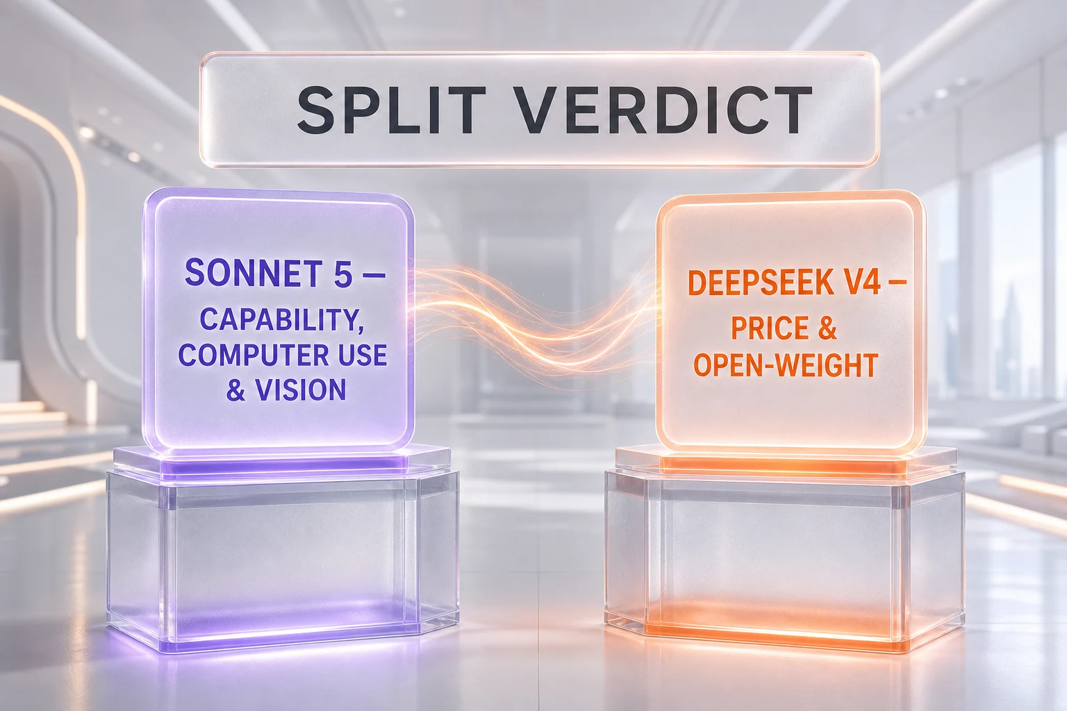 Chart summarizing the split verdict between Claude Sonnet 5 and DeepSeek V4