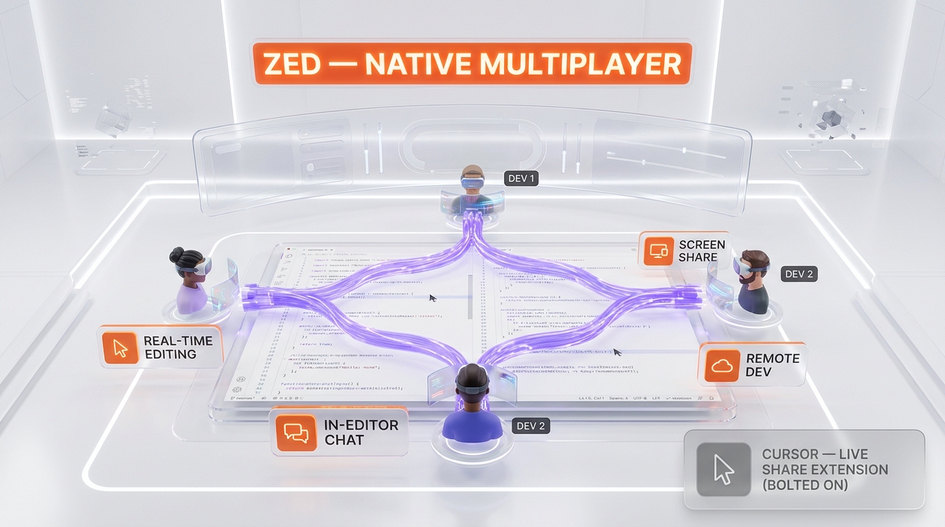 Zed native multiplayer real-time collaboration screen share vs Cursor