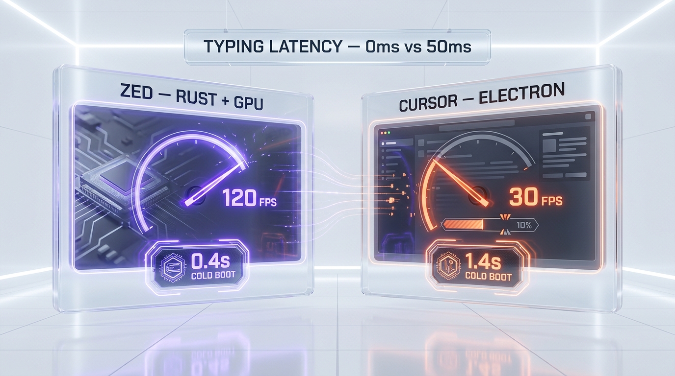 Zed Rust GPU rendering vs Cursor Electron stack performance benchmark