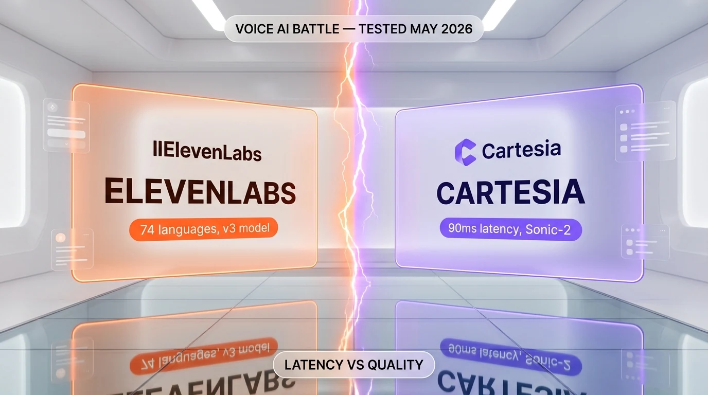 ElevenLabs vs Cartesia 2026 — voice AI showdown, ElevenLabs wins on breadth, Cartesia wins on latency, compared by ThePlanetTools