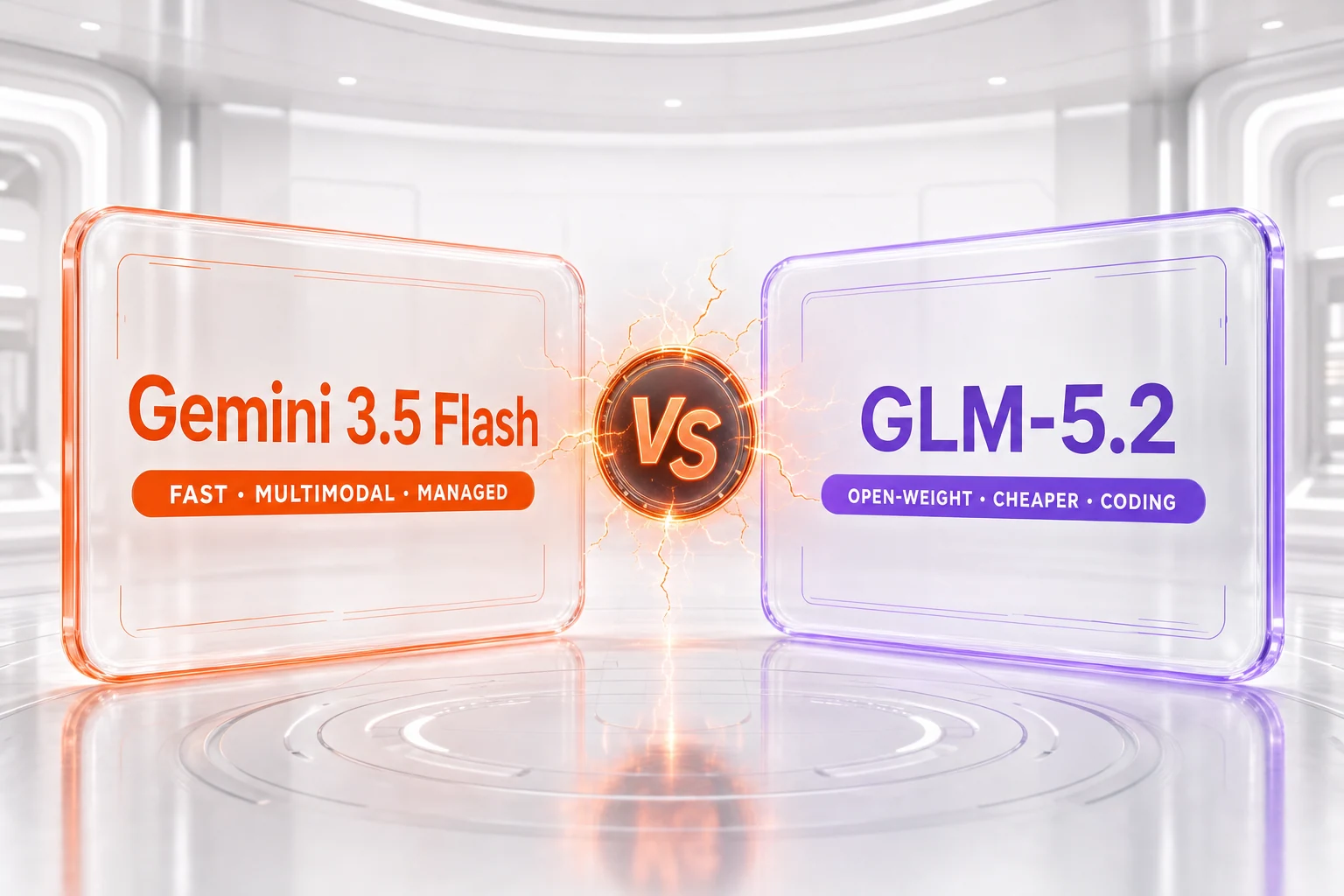 Gemini 3.5 Flash vs GLM-5.2 — Google’s fast managed flash model versus Zhipu’s open-weight coding flagship, compared side-by-side by ThePlanetTools