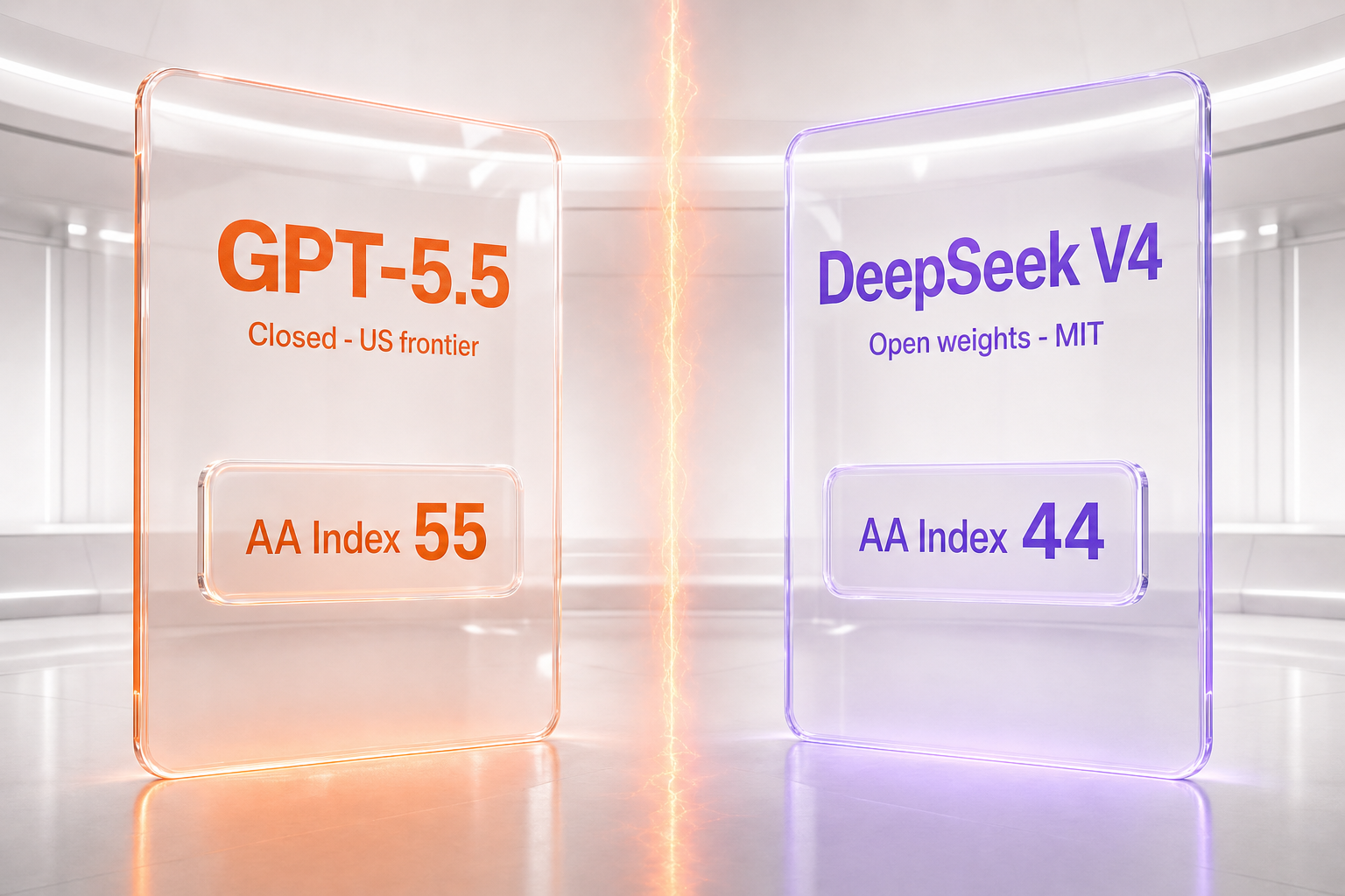 GPT-5.5 vs DeepSeek V4 — OpenAI's closed US flagship against DeepSeek's open-weight Chinese flagship, benchmarks and vendor-verified pricing compared side-by-side by ThePlanetTools