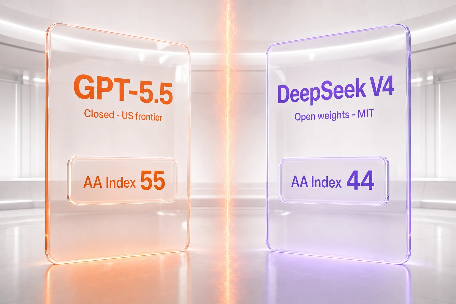 GPT-5.5 vs DeepSeek V4 — OpenAI's closed US flagship against DeepSeek's open-weight Chinese flagship, benchmarks and vendor-verified pricing compared side-by-side by ThePlanetTools