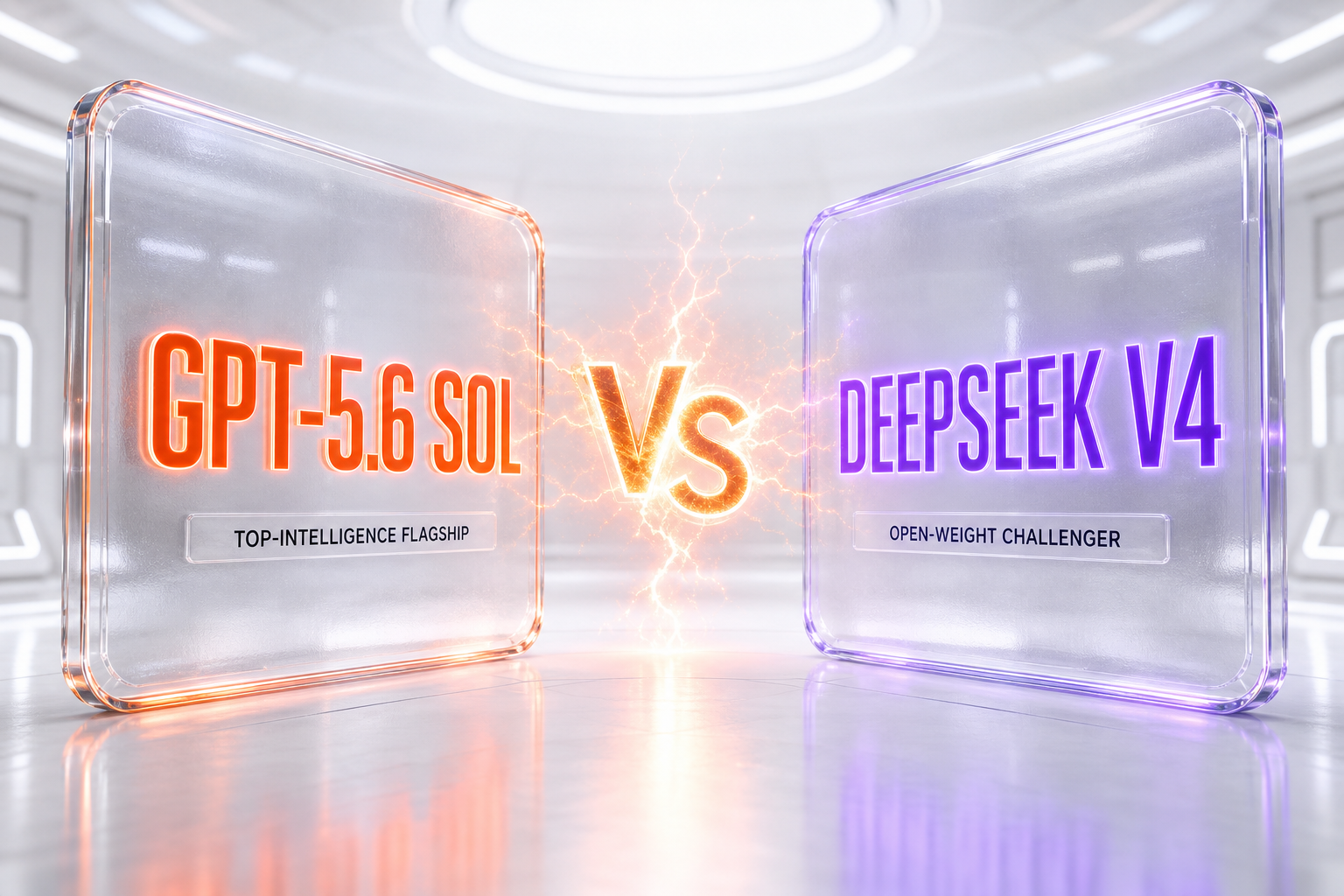 GPT-5.6 Sol vs DeepSeek V4 — OpenAI's top-intelligence closed flagship against DeepSeek's open-weight, self-hostable challenger, benchmarks and vendor-verified pricing compared side-by-side by ThePlanetTools