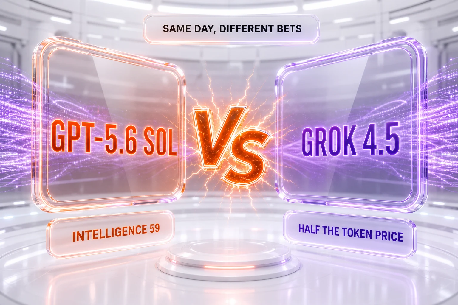 GPT-5.6 Sol vs Grok 4.5 — OpenAI's flagship capability tier against SpaceXAI's cheaper, faster frontier model, launched the same day and compared side-by-side by ThePlanetTools