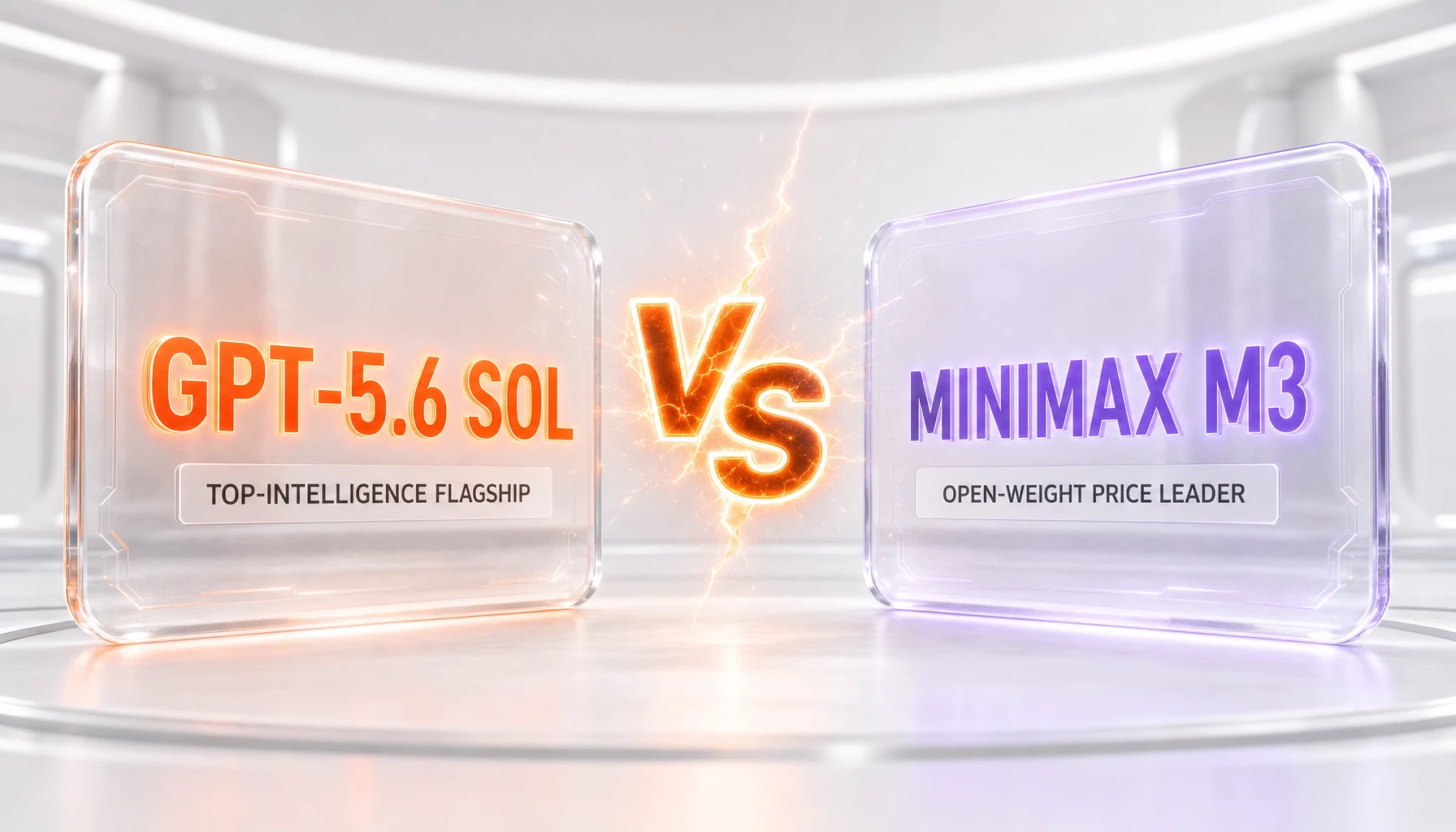 GPT-5.6 Sol vs MiniMax M3 — OpenAI's top-intelligence closed flagship against MiniMax's open-weight, self-hostable price leader, with independent Artificial Analysis benchmarks and vendor-verified pricing compared side-by-side on ThePlanetTools.ai