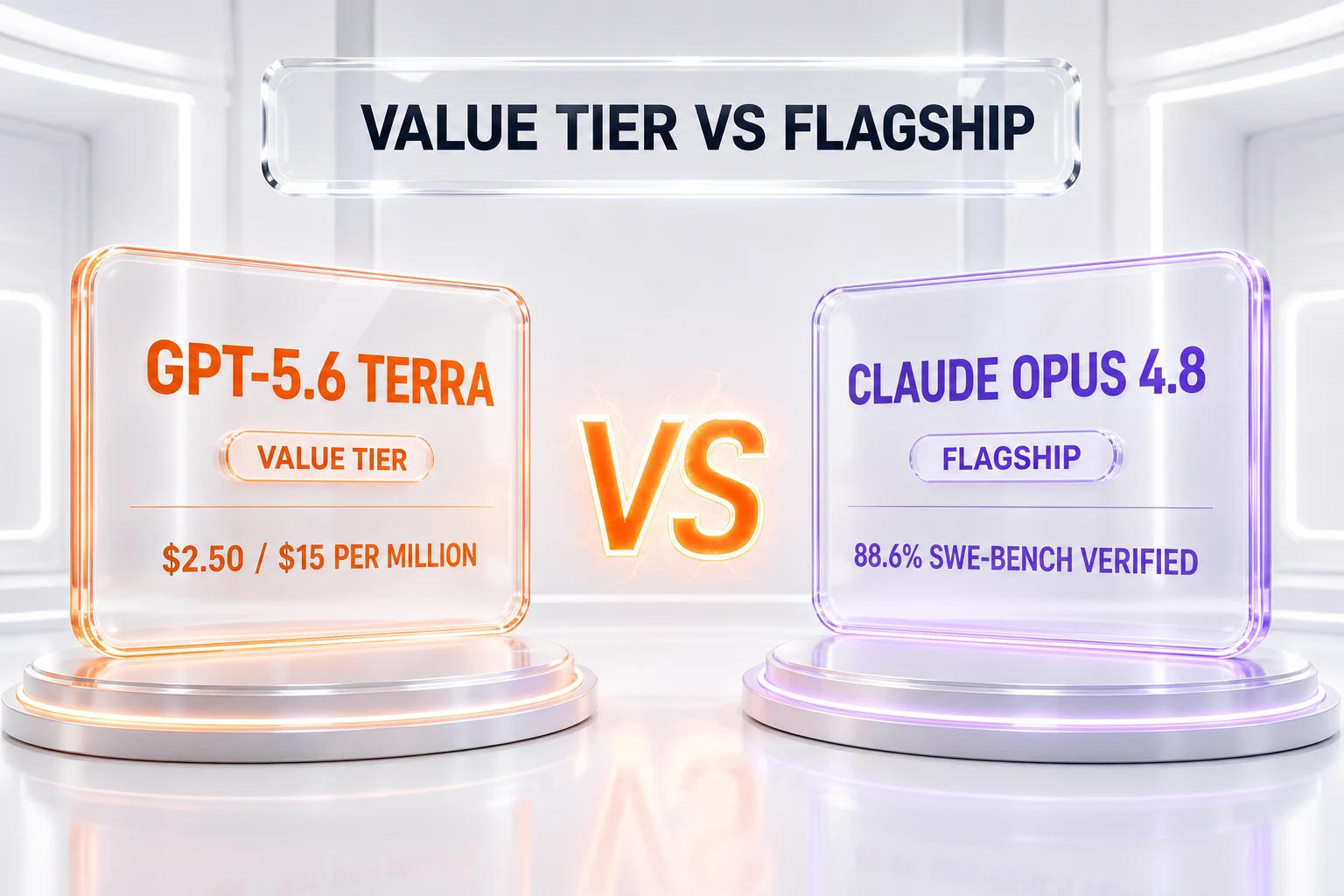 GPT-5.6 Terra vs Claude Opus 4.8 — OpenAI's value tier against Anthropic's flagship, pricing and benchmarks compared side by side by ThePlanetTools