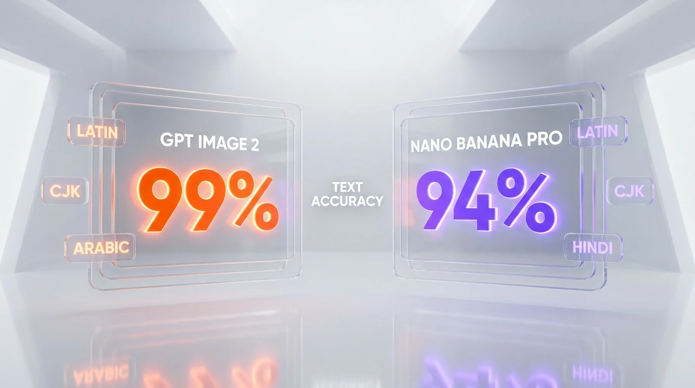 GPT Image 2 vs Nano Banana Pro text rendering accuracy — 99% vs 94% multilingual benchmark