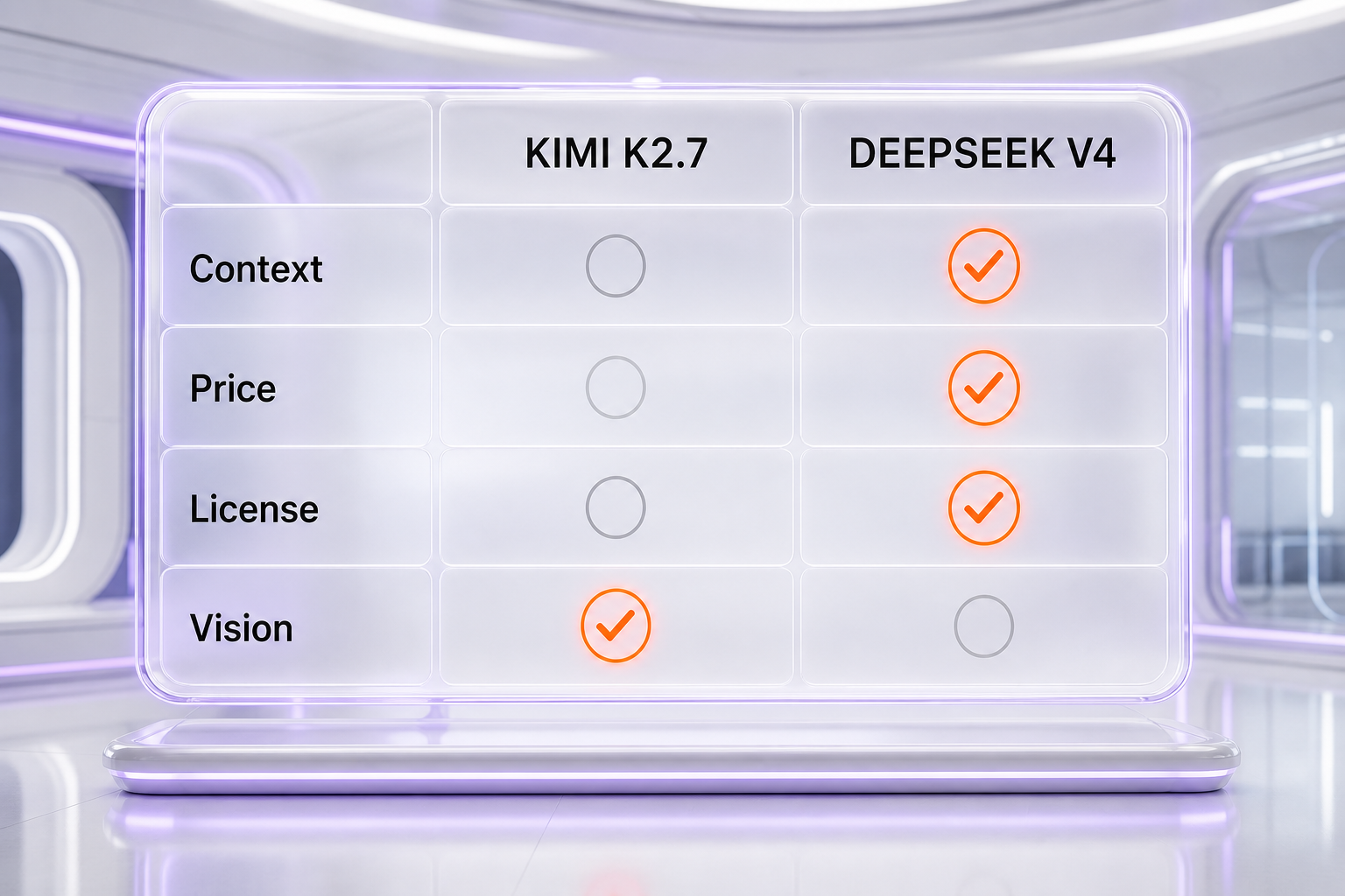 Kimi K2.7 1T total 32B active 256K context versus DeepSeek V4 1.6T total 49B active 1M context comparison table