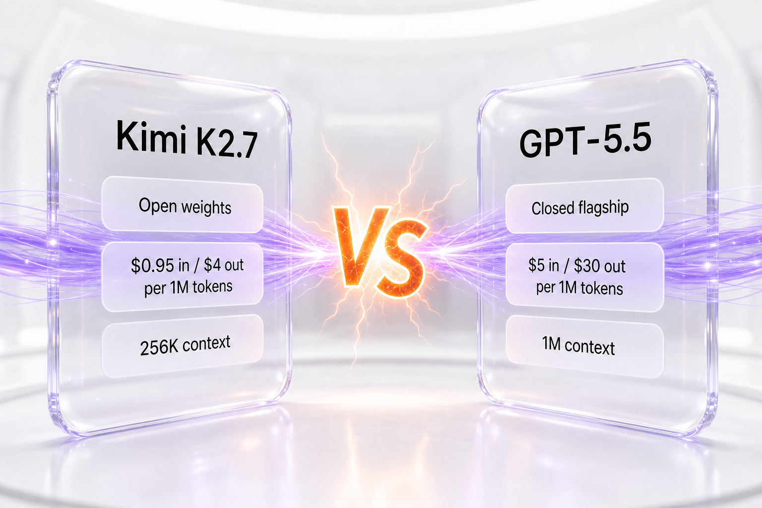 Kimi K2.7 vs GPT-5.5 — Moonshot's open-weight challenger with native MoonViT vision faces OpenAI's closed flagship, with token pricing and coding benchmarks compared side by side