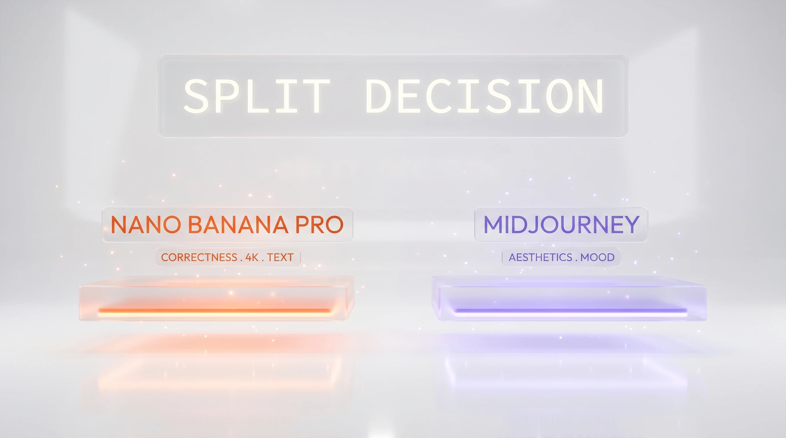 Nano Banana Pro vs Midjourney verdict chart — split decision, Nano Banana Pro for correctness and text, Midjourney for aesthetics, by ThePlanetTools