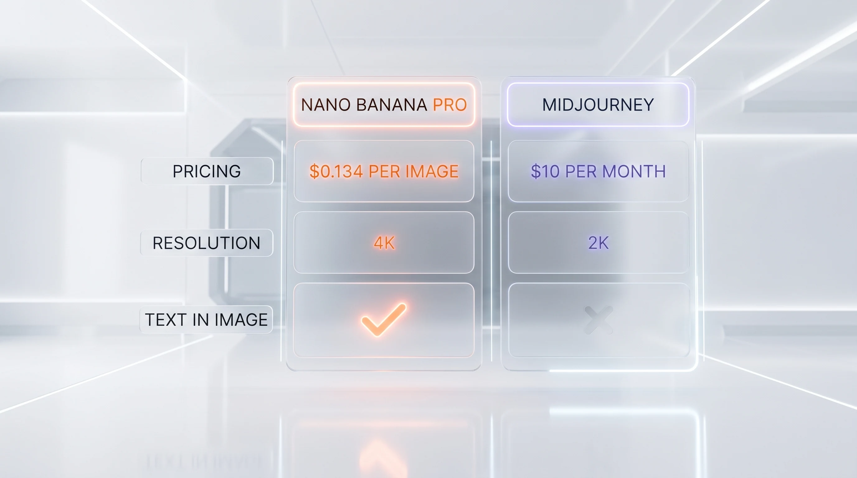 Nano Banana Pro vs Midjourney comparison infographic — pricing per image versus per month, 4K versus 2K, text rendering, ELO arena, by ThePlanetTools