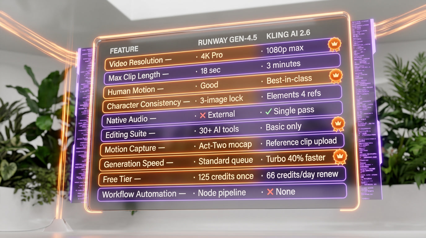 Runway vs Kling AI: Best AI Video Generator for Filmmakers in 2026? — Feature Comparison Table