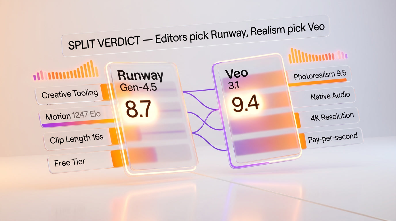 Runway Gen-4.5 vs Veo 3.1 verdict — split decision, score breakdown by category