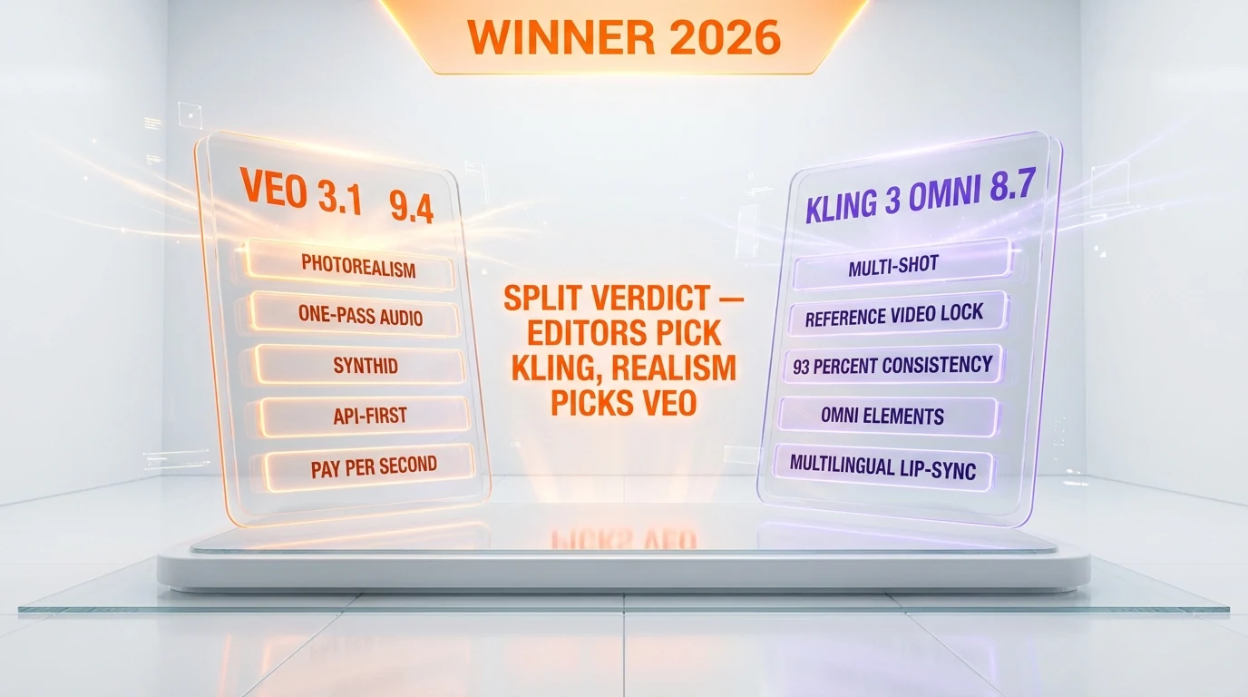 Veo 3.1 vs Kling 3 Omni final verdict podium — split decision, winner per category breakdown