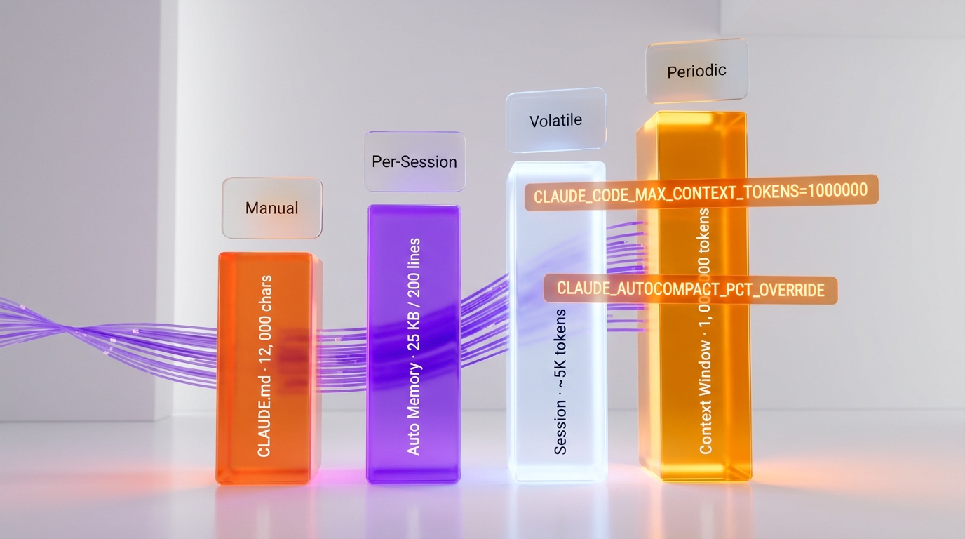 Claude Code Memory Mastery: CLAUDE.md, AutoDream & Context Optimization — Memory Layers Limits Comparison Chart