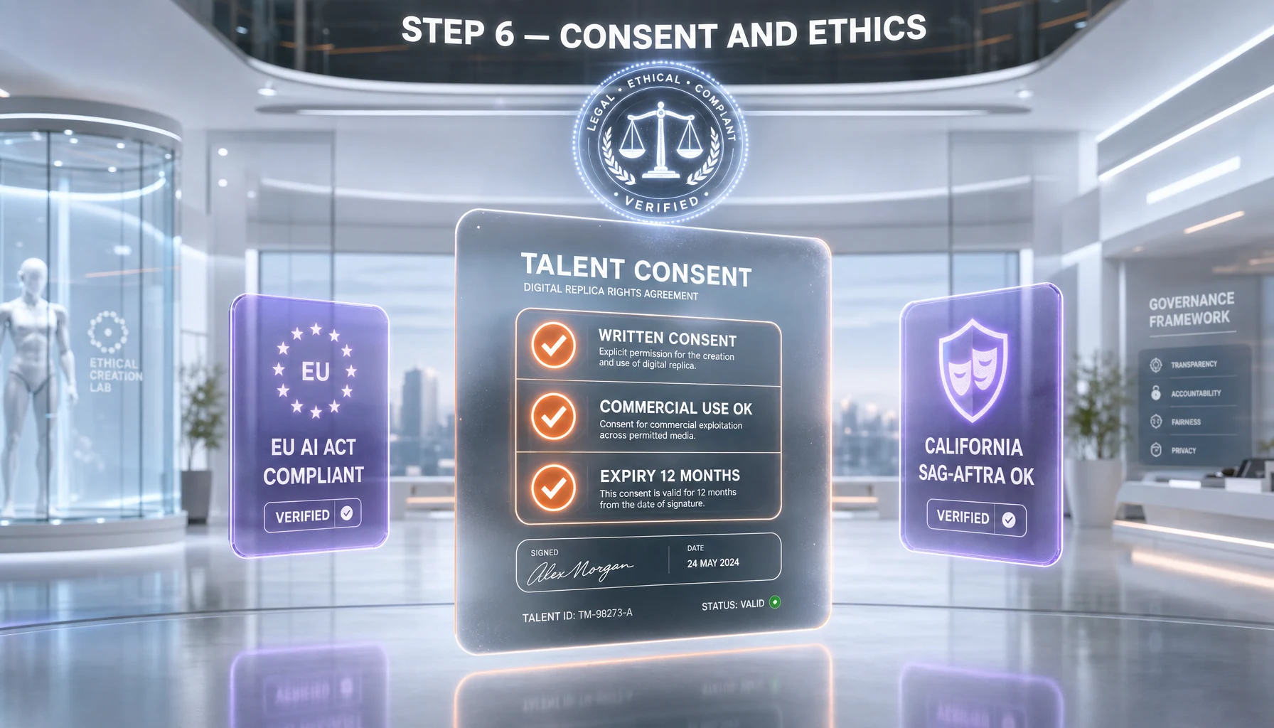 Step 6 — Consent form, watermark verification, and disclosure copy template