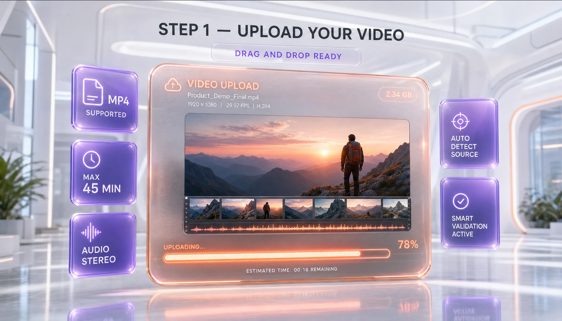 ElevenLabs Dubbing Studio upload modal with drag-and-drop area for video files