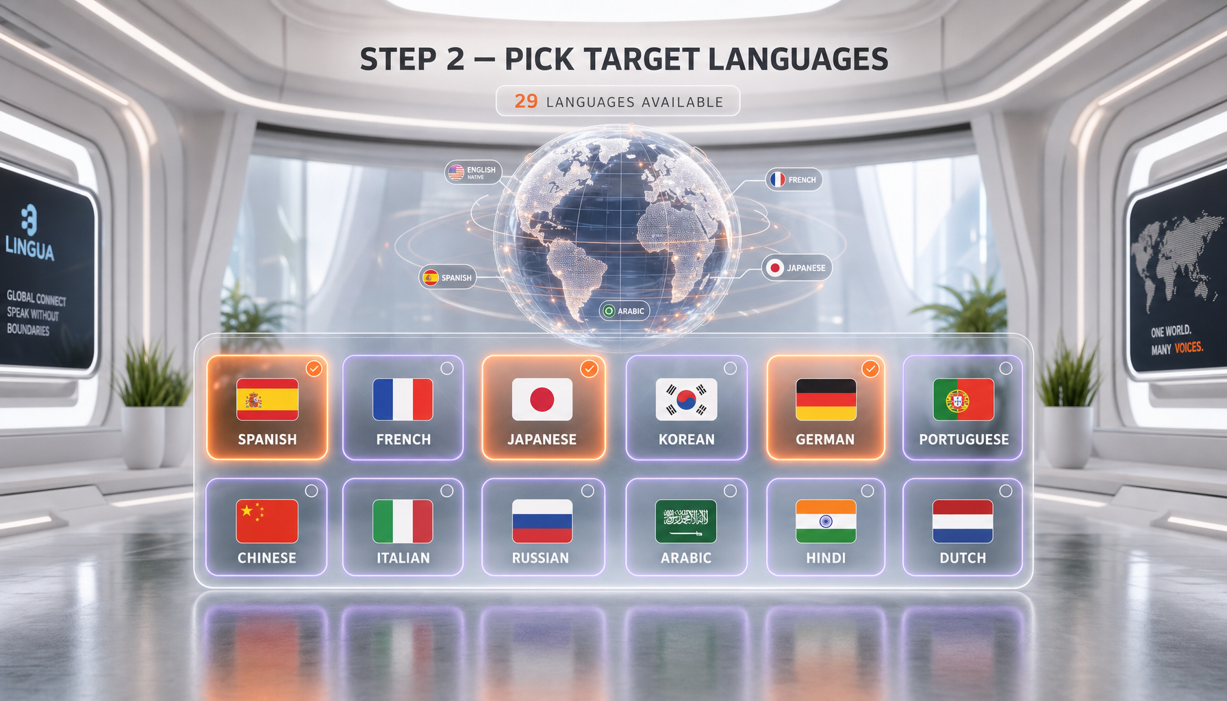 ElevenLabs Dubbing Studio configuration panel showing source and target language dropdowns