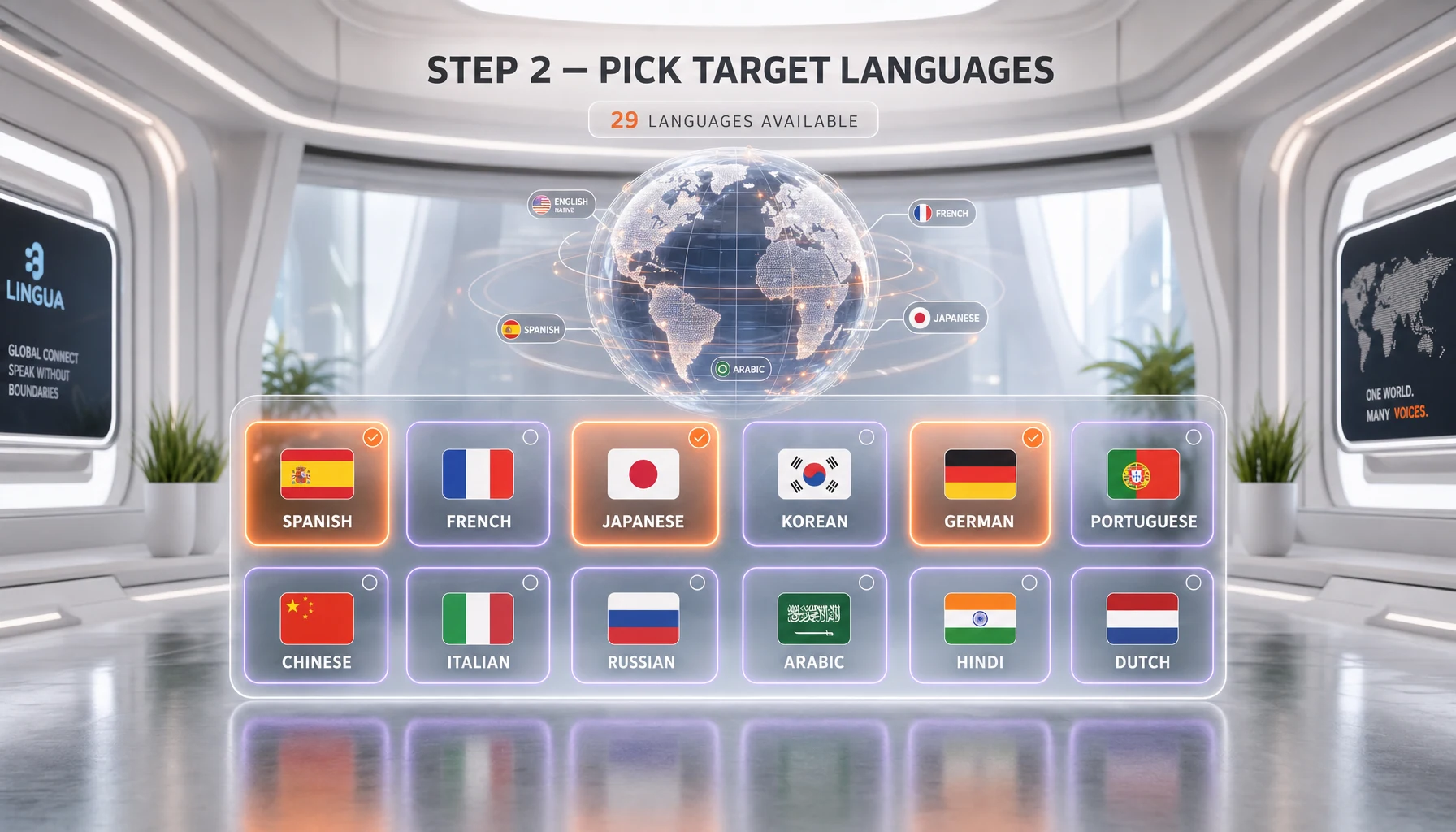 ElevenLabs Dubbing Studio configuration panel showing source and target language dropdowns