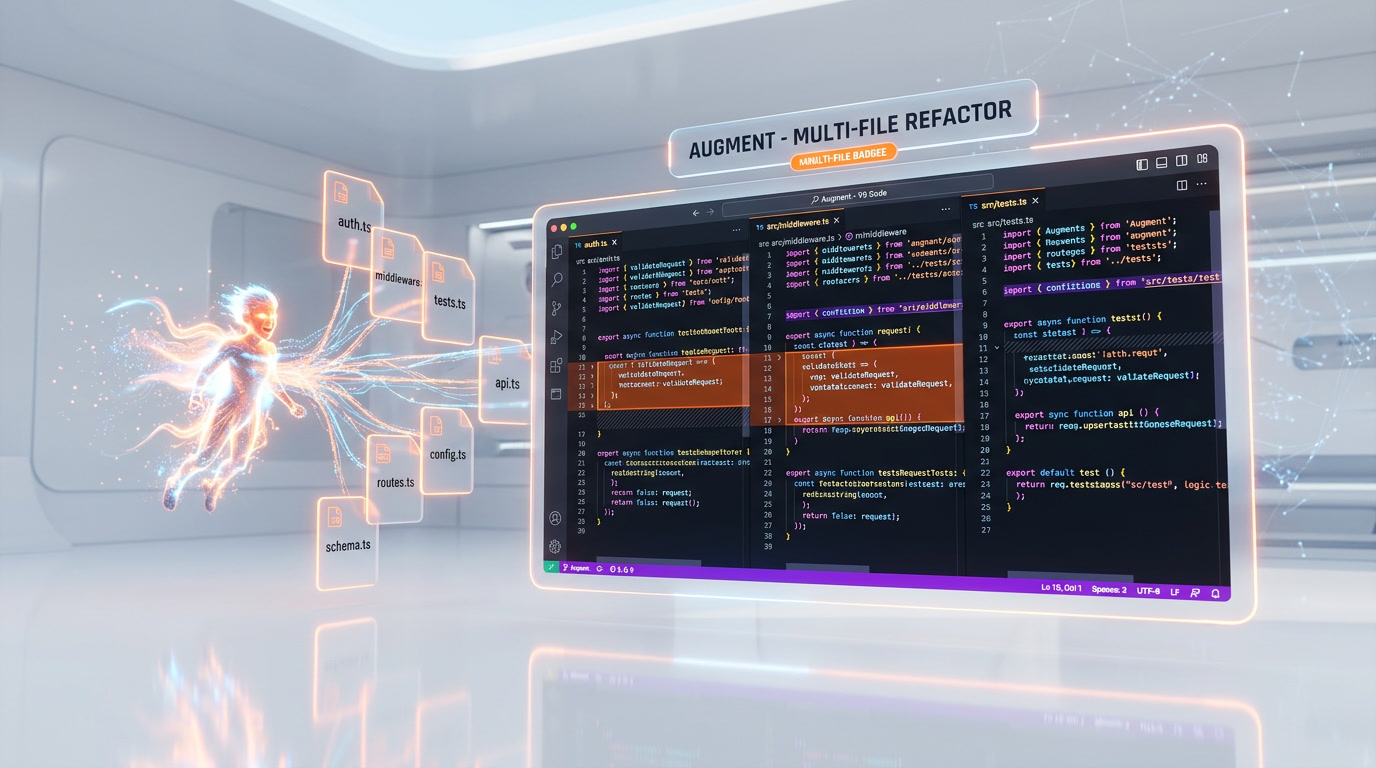 Augment Code IDE agent performing multi-file refactoring in VS Code with codebase context