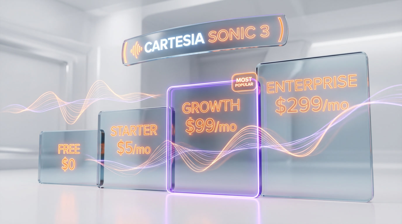Cartesia pricing 2026 — Free, Pro $5 per month, Startup $49 per month, Scale $299 per month, Enterprise custom