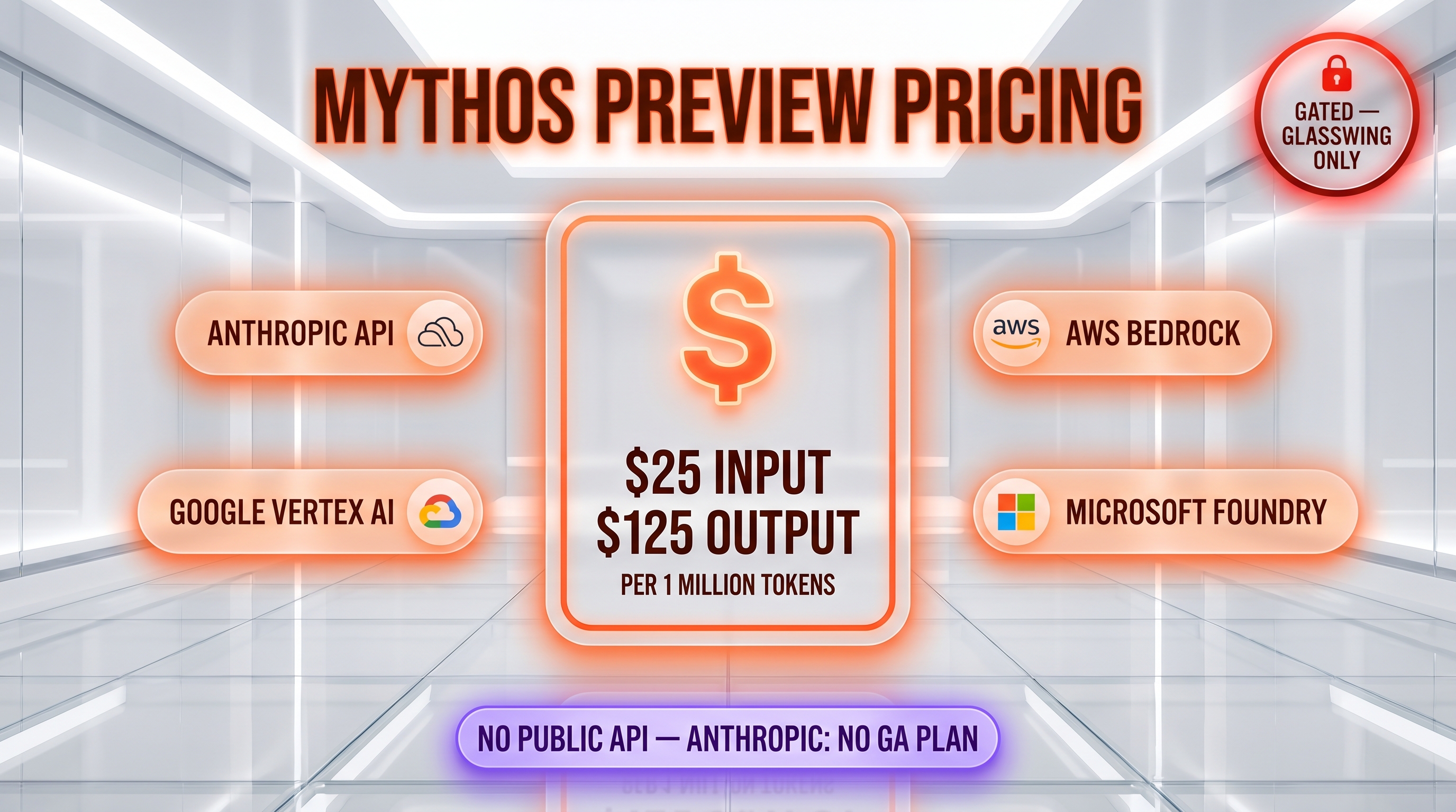 Claude Mythos Preview pricing — $25 input and $125 output per 1 million tokens, gated to Project Glasswing partners