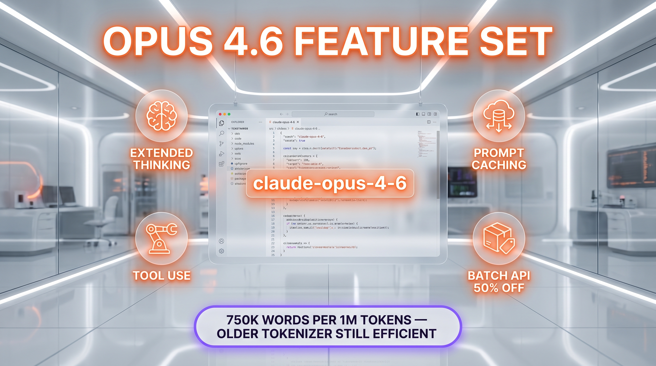 Claude Opus 4.6 feature set — extended thinking, prompt caching, batch API 50% off, tool use